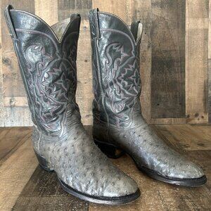 Tony Lama Vintage El Rey Gray Ostrich Western Cowboy Boots Mens 12 D
